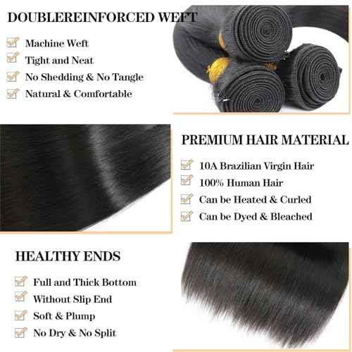 12A Brazilian Straight Human Hair Bundles 10" 12" 14" 300g 100% Unprocessed Brazilian Virgin Hair Straight Weave 3 Bundles Deals Human Hair Natural Color