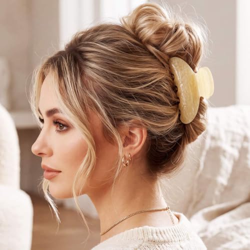 CAKURE Acrylic Claw Hair Clips for Women - Pink & Champagne, 3.3 Inch