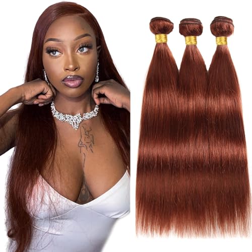 Fridnae Color 33 Reddish Brown Straight Hair Bundles - 26/28/30 Inch