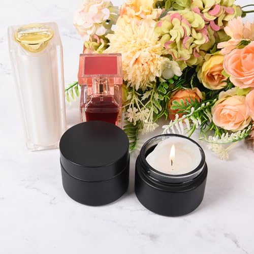 2 oz Glass Jars with Lids, Round Airtight Cosmetic Jars with Inner Liners, Empty Containers for Lotions, Ointments, Candle Making, Creams, DIY Projects (24 Pack, Black Frosted)