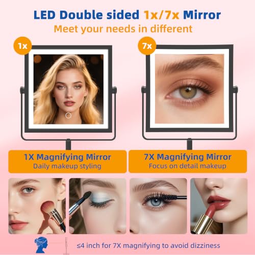 Ruacq Makeup Mirror with Lights, 7X Magnifying, 4000mAh Rechargeable
