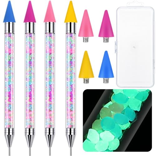 Tatuo 4 Pack Rhinestone Picker Tools with Glow Tips for Nail Art & Crafting