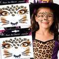Leopard Face Temporary Tattoos - 2 Sheets with Gems