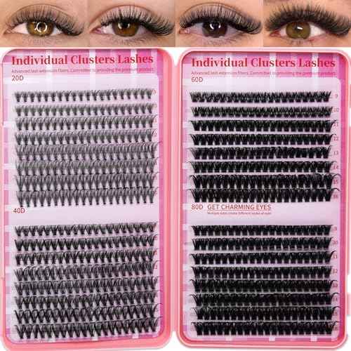 Lash Clusters 4 Style DIY Lashes Clusters Eyelash Clusters False Eyelashes Cluster Eyelash Extensions Wispy Lash Clusters Natural Cluster Lashes(640pcs 20D+40D+60D+80D,9-16mm)