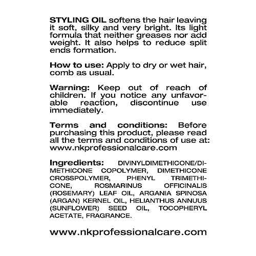 NK Professional Care Styling Oil | High Tech Silicone for Hair | Shines without greasing | Shiny, Soft and Silky hair | 120ml | 4 oz.