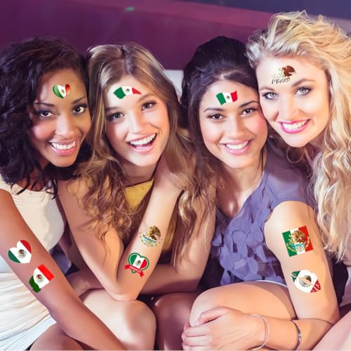 Mexican Flag Tattoos,(100 pack) Mexico Flag Independence Day Sports Temporary Face Tattoos Stickers, Waterproof Sports Sweat For Men Teenagers Women (Mexican)