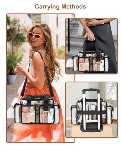 Relavel Clear Black Makeup Bag - Professional Organizer with Adjustable Dividers, Travel Cosmetic Case