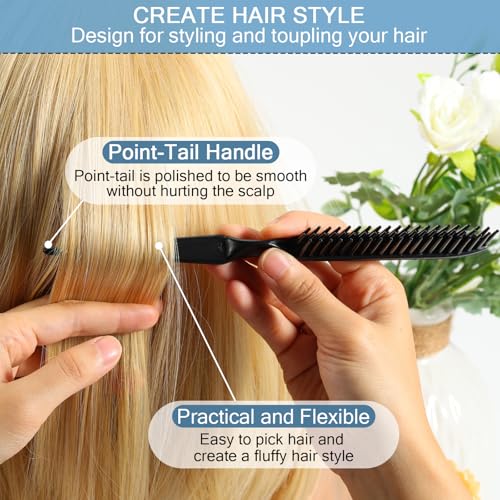 SIMPOR 3-Row Detangling Hair Comb with Rat Tail, Black