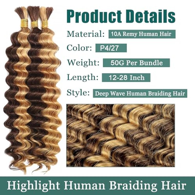 24-Inch Highlight Brown Deep Wave Human Hair for Boho Braids