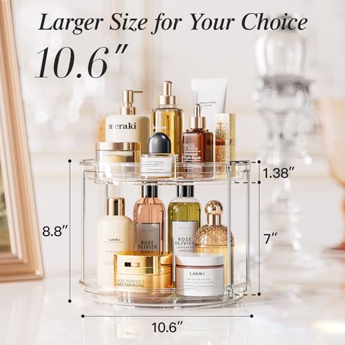 LAMU 10.6in Rotating Makeup Organizer - 2 Tier Lazy Susan for Vanity