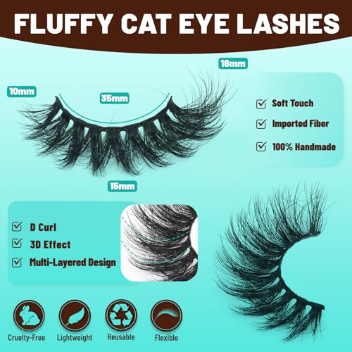 Fyonas Cat Eye Fluffy Lashes - D Curl 10-18mm (7 Pairs)
