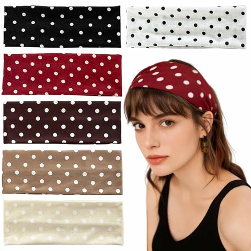6-Pack Polka Dot Headbands for Women - Soft Elastic Hair Accessories