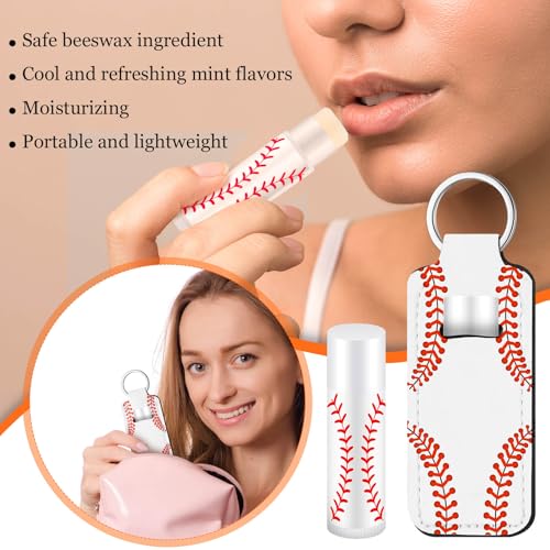 Swiffen 18 Sets Natural Bulk Lip Balm and Moisturizing Lipstick Holder Keychains Set Gift for Team Teen Girls Boy Sports Party Supply (Basketball)