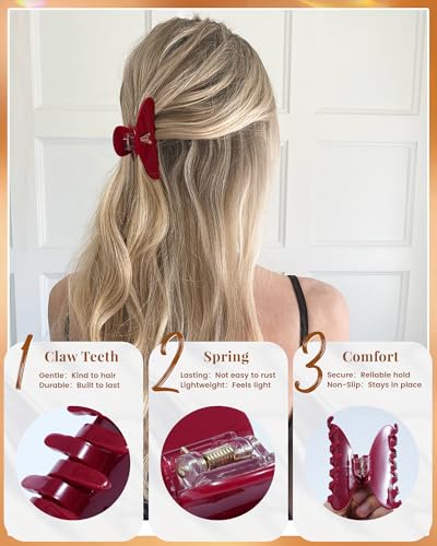 Mesovor Cherry Red Initial Hair Claw Clips 3.9" Acetate