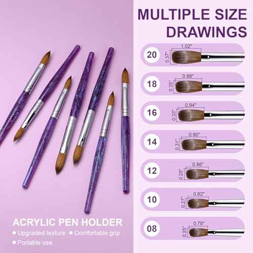 Acrylic Nail Brush Size 10, 100% Pure Kolinsky Nail Brush for Acrylic Application, Professional Nail Extension Manicure Tool Nail Drawing Pen for DIY Home Salon(Purple)