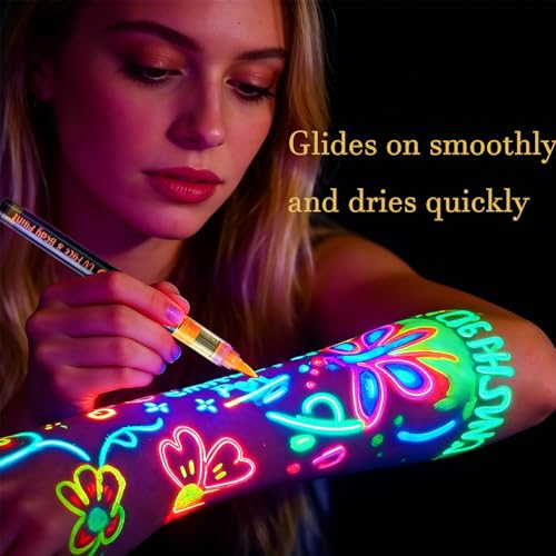 UV Glow Face Paint Markers - 8 Pens, Washable & Safe
