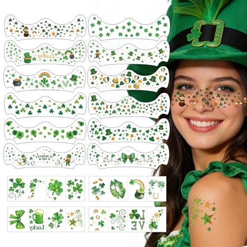 28 PCS St Patrick's Day Face Temporary Tattoos