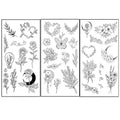 Temporary Tattoos Waterproof Flower Heart Moon 3 Sheets