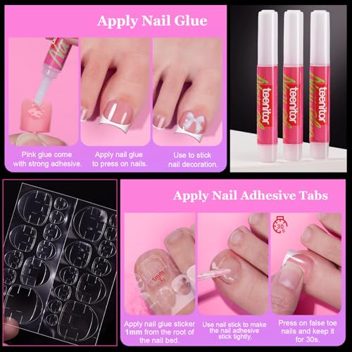 Teenitor Square Toe Nails Press On - 150pcs French Tip, 15 Sizes