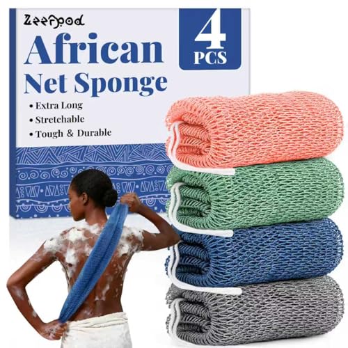 African Net Sponge 4-Pack - 42 Inch Exfoliating Bath Sponges
