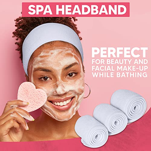 Extra Long Terry Cloth Spa Headband - 3-Pack, Adjustable Fit