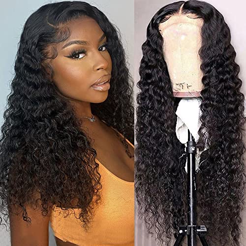 FIRIEYA Deep Wave Lace Front Wigs Human Hair 180% Density 18 Inch