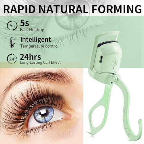 SEGMINISMART Heated Eyelash Curler - Green USB Rechargeable Curl Tool