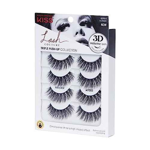 KISS Lash Couture Triple Push Up Collection Multipack, 3D Volume False Eyelashes with Triple Design Technology, Multi-Angles & Lengths, Reusable, Style 'Babydoll', 4 Pairs Fake Eyelashes (Pack of 2)