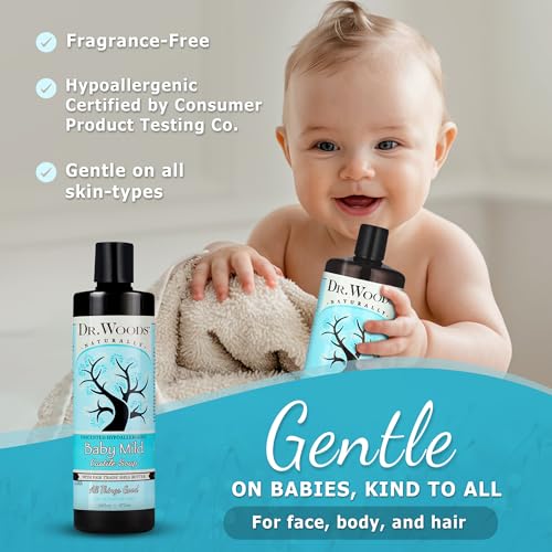 Dr. Woods Unscented Baby Mild Liquid Castile Soap - Gentle Cleanser with Organic Shea Butter, Natural Soap for Sensitive Skin - Paraben, Sulfate, and Phthalate Free - 16 Fl Oz