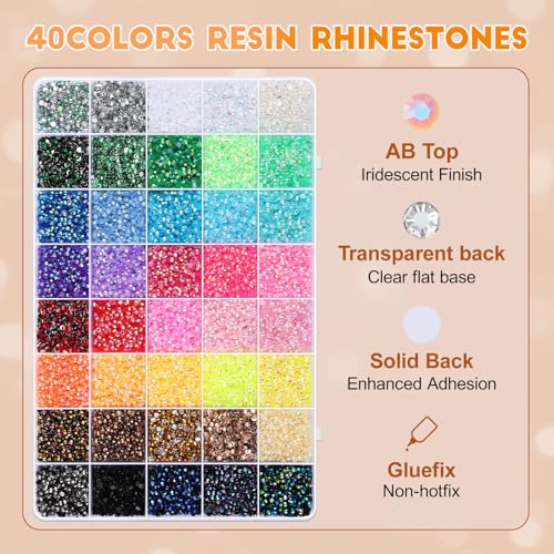 50000Pcs Bedazzling Kit 40 Colors 3mm Rhinestones with Glue & Tools
