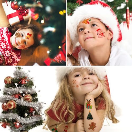 Christmas Temporary Tattoos for Kids - 74 Individually Sheets Santa Claus & Snowman Tattoos for Kids' Xmas Party Favors, Stocking Stuffer, Christmas Eve Gift
