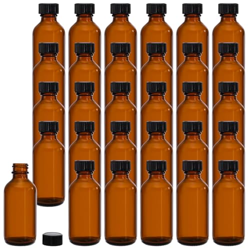 Bekith 30 Pack 2 oz Amber Glass Bottles with Black Caps