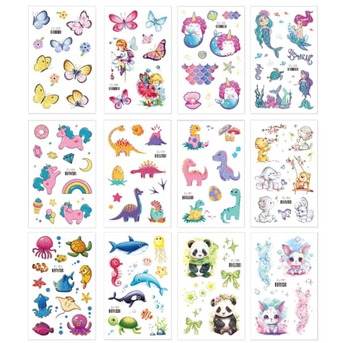 Glitter Temporary Tattoos for Kids - Waterproof Mixed Designs