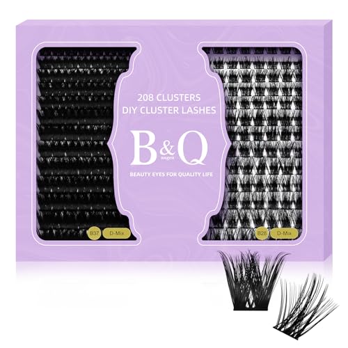 Lash Clusters 208 PCS Cluster Lashes Individual Lashes B37+B28 Eyelash Extensions 10-18mm DIY Lash Extensions D Curl Volume Wispy Soft Comfortable Band False Lashes (D-10-18MIX,B37+B28)