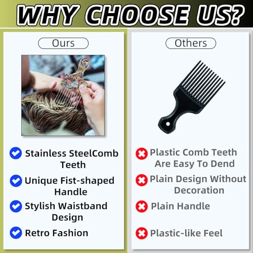 2 Pack Stainless Steel Afro Pick Comb for Curly Hair Styling
