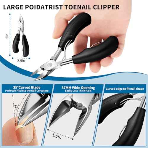 Professional Ingrown Toenail Tools 7-Piece Set ? 360¡Æ Rotating Nail Clipper, Toenail Lifter & Wide Opening Nipper | Podiatrist-Recommended Foot Care Kit for Thick & Ingrown Nails
