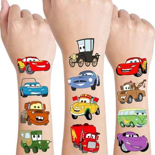 Cars Birthday Party Supplies, 34Pcs Temporary Tattoos Party Gifts, Removable Fake Tattoo Stickers for Goody Bag Treat Bag Stuff for Cars Birthday Decorations