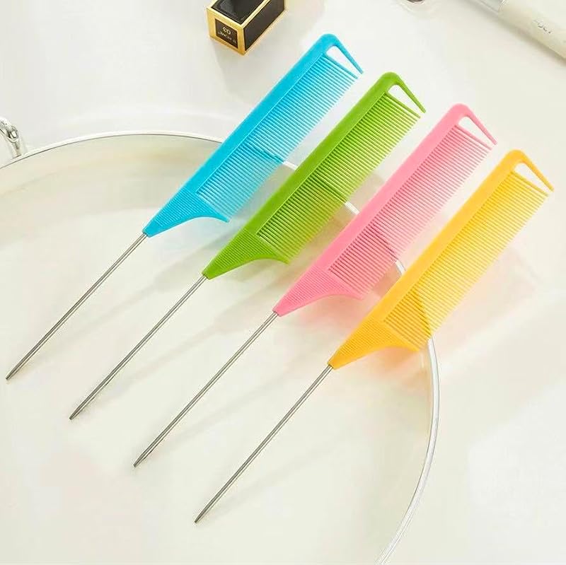 Black 10pcs Rat Tail Combs Set for Hair Styling & Braiding - Metal Fine Tooth