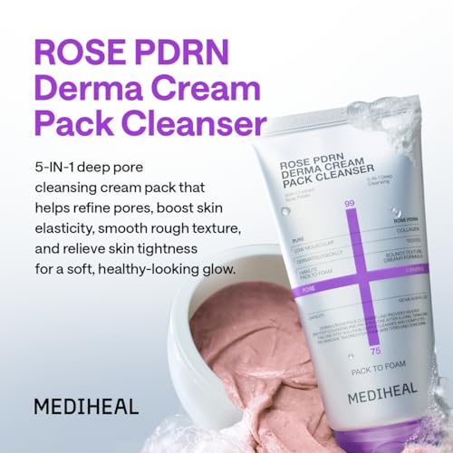 Mediheal Derma Cream Pack Cleanser [Rose PDRN] - 1 Minute Mask to Foam Cleanser - Deep Cleansing Effect - Deep Pore Purifying & Smooth Texture Care - Hydrating & Non-Irritating Formula (4.06 fl. oz.)
