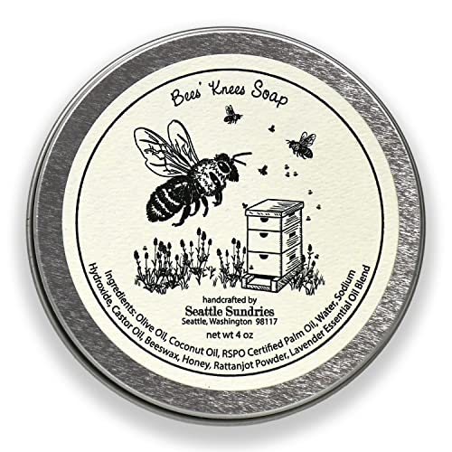 Seattle Sundries Lavender & Honey Soap Bar for Women & Men, 1 (4oz) All Natural Body Bar Soap in a Retro Aesthetic Tin, Fun Bee Themed Gift Idea
