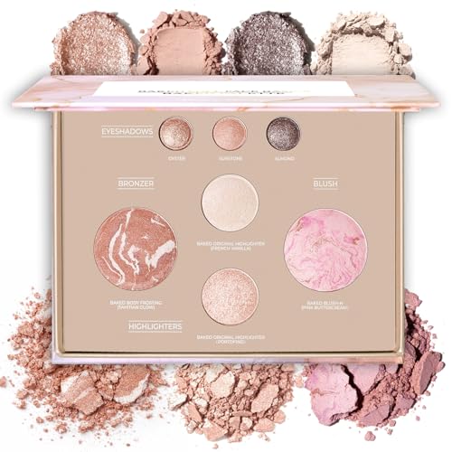 MOOMARTO All-in-One Baked Makeup Palette 3 Eyeshadows, 2 Highlighters, Blush & Bronzer - Travel Friendly 01