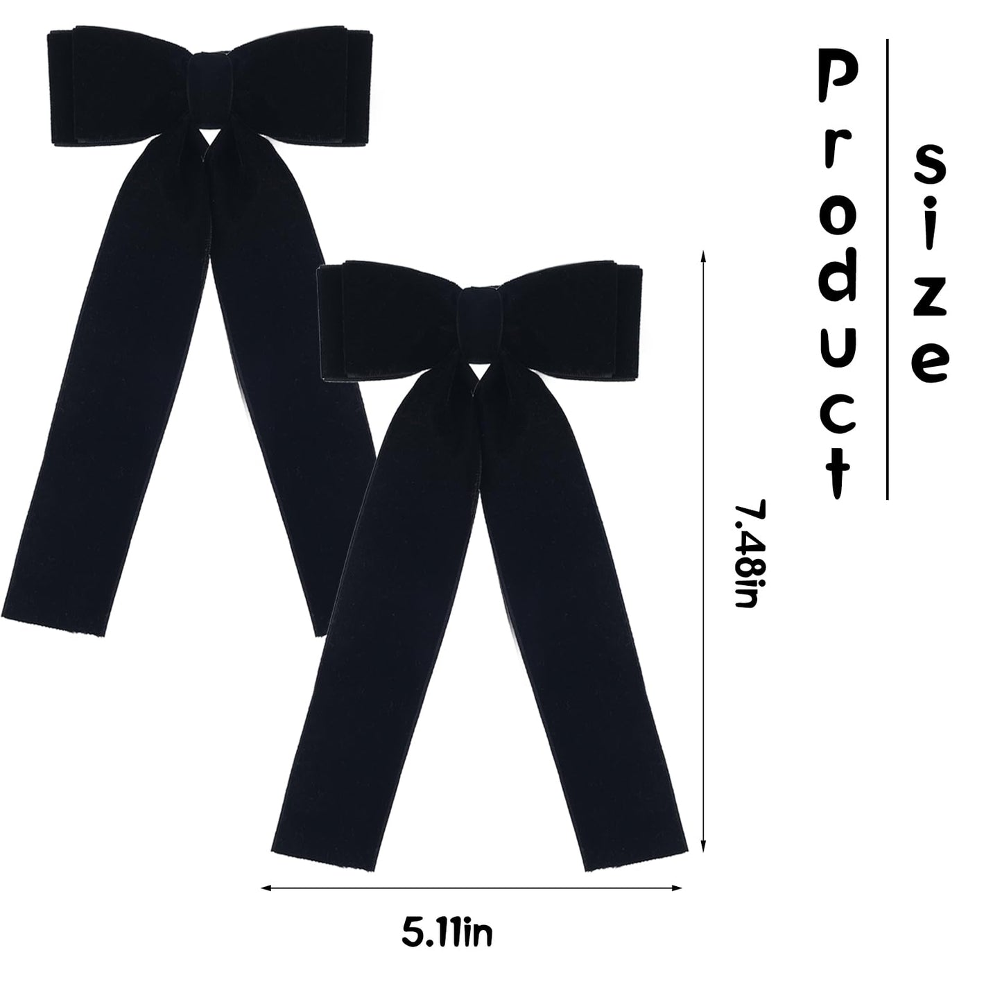 Zkptops 4Pcs Black Velvet Bow Hair Clips for Women Girls Kids Teens Toddlers Big Long Tassel Ribbon Bowknot Hair Accessories Soft Large Ponytail Holder Thin Curly Fine Thick Hair Cute Metal Barrette