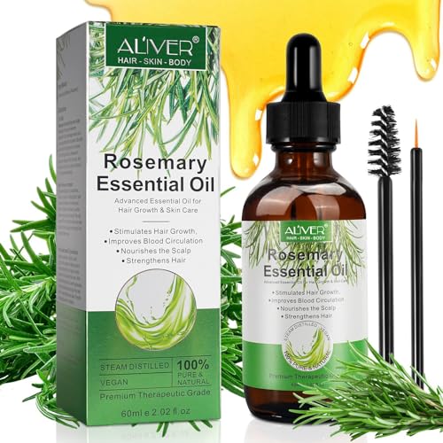 ALIVER Rosemary Essential Oil for Hair Growth, Enhanced Shine, 100% Pure Natural, Nourishment Scalp, Improves Blood Circulation, Best Serum for Skin, 2 fl oz