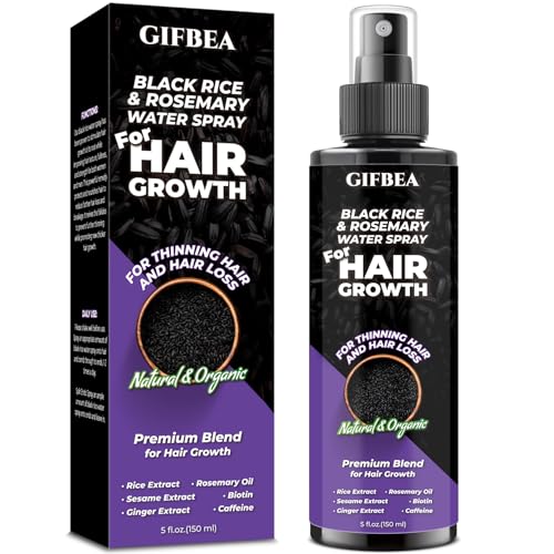 GIFBEA Organic Black Rice Water Hair Growth Serum Spray 5oz with Rosemary & Biotin