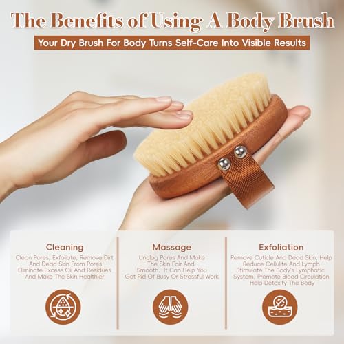 DEBETOOL Dry Brushing Body Brush with Natural Boar Bristles