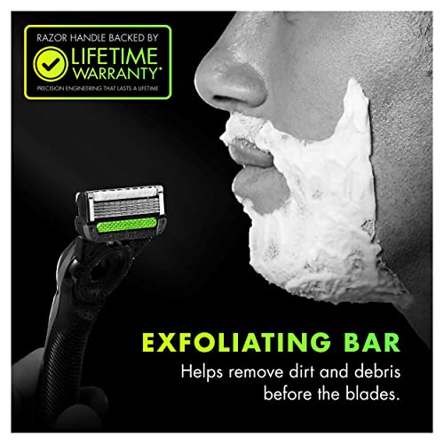 Gillette Labs Men's Razor with Exfoliating Bar, Shaving Kit Includes 1 Handle, 2 Blade Refills, 1 Premium Magnetic Stand, Black and Gold