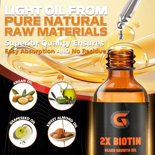 2x Biotin Beard Growth Oil and Beard Balm - Beard Growth Serum Care Kit - Vegan Natural Ingredients Leave-In Conditioner - Moisturizes, Strengthens, Thickens and Promotes Facial Hair Growth