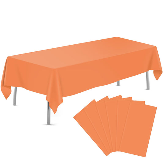 tujol Orange 6 Pack Plastic Table Cloth 54" x 108", Disposable Tablecloths Rectangle Table Cover, Plastic Table Cloths for Parties