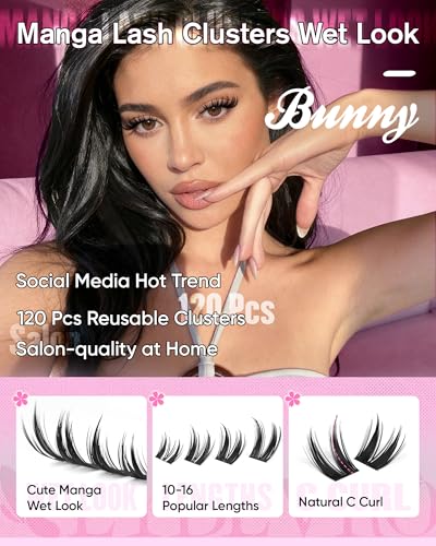 EYDEVRO Bunny Manga Lash Clusters - 120 Pcs Wispy Wet Look Lashes