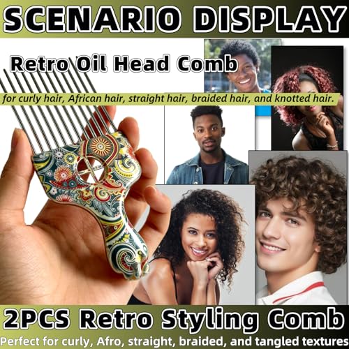 2 Pack Stainless Steel Afro Pick Comb for Curly Hair Styling